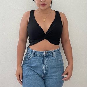 ‼️SOLD‼️ CIDER - Solid Rib Twist Crop Top in Black